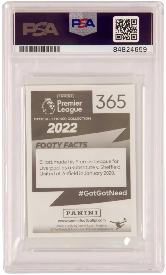 Harvey Elliott Signed 2022 Panini Premier League Sticker #365 – PSA 10 Autograph